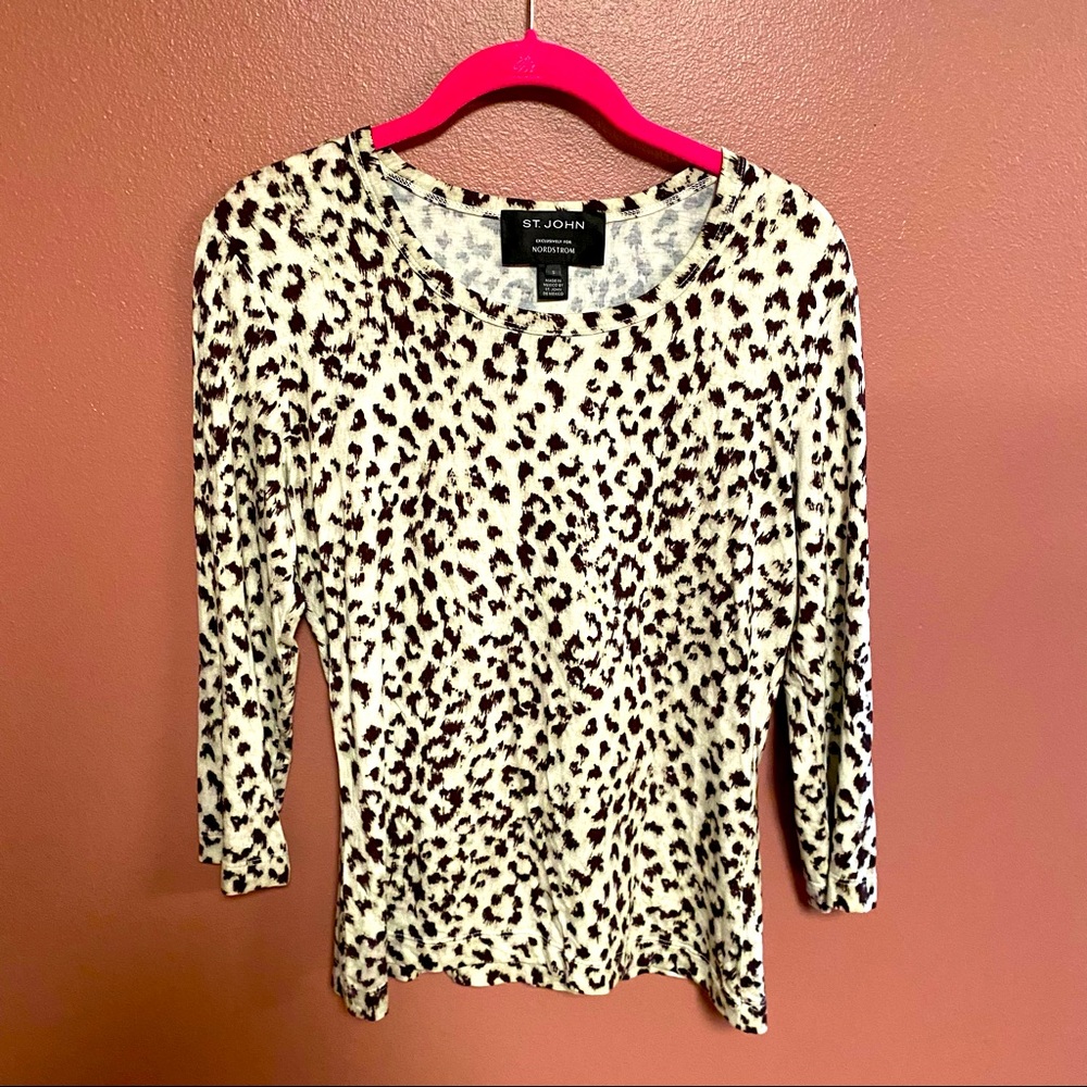 St. John leopard print 3/4 sleeve knit blouse